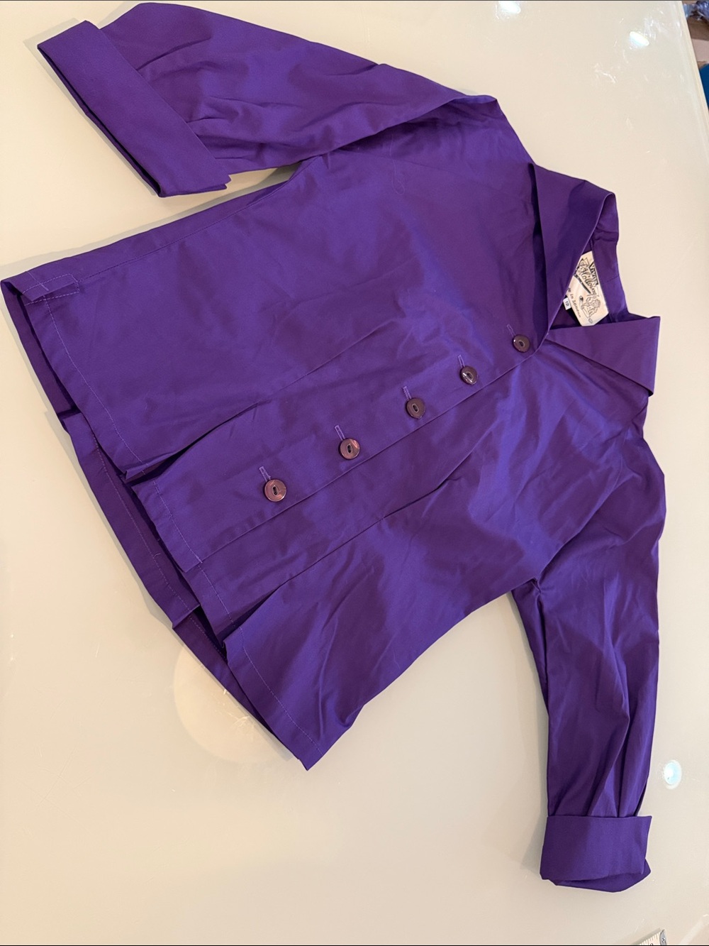Women's Button-Front Deep Purple Blouse with Notched Collar - size 12